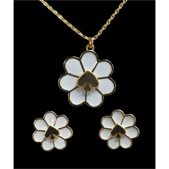 Kate Spade NWT necklace and earrings set - Daytripper white and gold flower - Picture 1 of 12